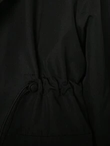 SHEIN 1 Áo khoác dài tay có mũ trùm đầu mềm mại cho bé gái, thiết kế tối giản thoải mái, thích hợp cho mùa đông - màu đen - Xem 4