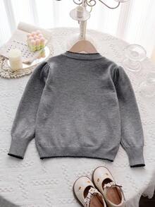 Genkimix Kids Young Girl' Cute Peter Pan Collar Knitted Cardigan Sweater Jacket, Long Sleeve Fall Winter
