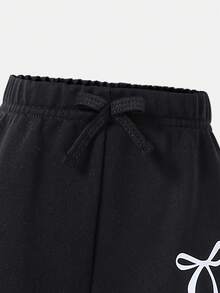 SHEIN ChillGRL Young Girl Wide Leg Pants With Bow Waist, Butterfly Print, Casual School, Fall Winter - Black - View 4