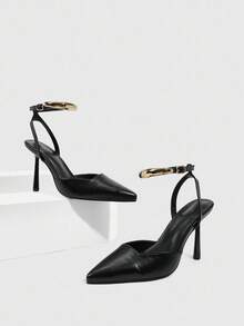 CUCCOO SZL Women's Fashionable Pointed Toe Strappy Stiletto Heel Pumps, Versatile For Work, Date, Party - Black - View 1