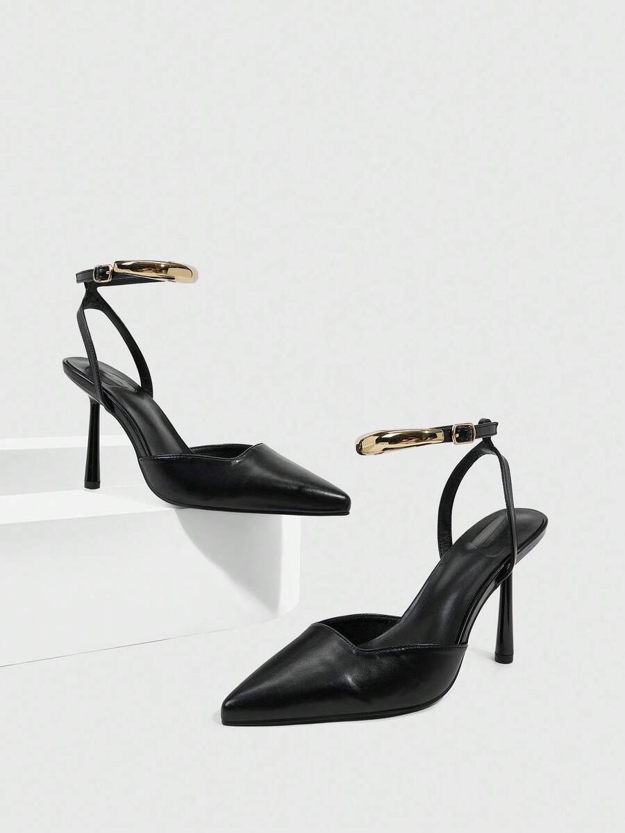 CUCCOO SZL Women's Fashionable Pointed Toe Strappy Stiletto Heel Pumps, Versatile For Work, Date, Party - Black - View 1