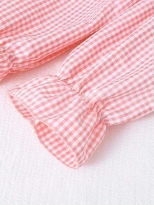 2 件套女童格子拼接学院风甜美校园装 - 长袖衬衫、背心和迷你裙，适合学校、休闲、派对 - 粉色 - 查看 6