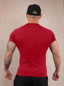 Manfinity Sport PWRUP Boyfriend Style Men Letter Graphic Raglan Sleeve Sports Tee Workout Tops Basic T Shirt Workout Tops Gym Top Christmas Compression Shirt Breathable Fitted Shirt Crew Neck