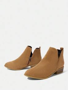 Styleloop 巧克力色踝靴，编织纹理，适合度假、波西米亚风、夏季、西部风、音乐节、万圣节派对、牛仔装扮等场合。 - 卡其色 - 查看 3