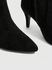 CUCCOO SZL Pointed Toe Ruched Chic Niche Pleated Gold High Heel Stacked Knee-High Boots, Elegant French Style For Women For Christmas Spring Shoes - Black - View 9