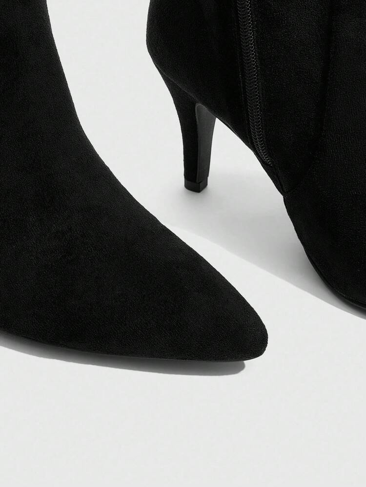 CUCCOO SZL Pointed Toe Ruched Chic Niche Pleated Gold High Heel Stacked Knee-High Boots, Elegant French Style For Women For Christmas Spring Shoes