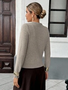 Pariaura Women's Casual Collegiate Style Patchwork Argyle Pattern Long Sleeve Button-Up Cardigan Sweater, Autumn