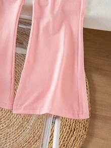 冬季服装、冬季套装、儿童冬季服装、秋季服装、万圣节、万圣节服装、圣诞节服装、2件套女童纯色蝴蝶结卫衣和喇叭裤，可爱甜美的户外、休闲、节日套装 - 彩色 - 查看 6