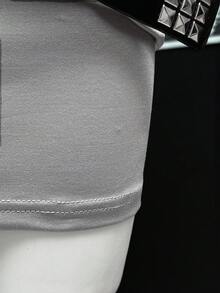 EgrlEra 女式简约撞色饰边抹胸紧身连衣裙，夏季 - 灰色 - 查看 5