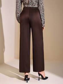JIAN LASALA 中腰阔腿女士纯色长裤 秋冬休闲装 新年穿搭 婚礼宾客 奢华时尚服装系列 - 棕色 - 查看 2