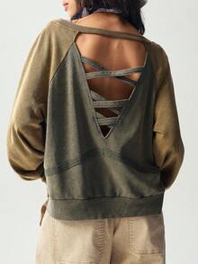 Bohemela Áo nỉ nữ cổ chữ V tay dài rộng lưng khoét sâu phong cách Boho thường ngày mùa thu/đông - Nhiều màu - Xem 2