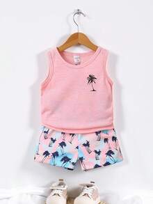 SHEIN Baby Boy Coconut Tree Print Tank Top & Shorts
