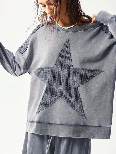 Bohemela Conjunto de 2 piezas de sudadera holgada de cuello redondo de punto de unicolor y pantalones de pierna ancha para mujer, estilo bohemio casual de otoño/invierno