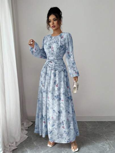 one strap blue dress Aurelia One-Shoulder Satin Maxi Dress