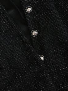 Sweetra 女士新款时尚银色金属黑边扣饰黑色银线长袖连体裤，春秋 - 黑色 - 查看 5