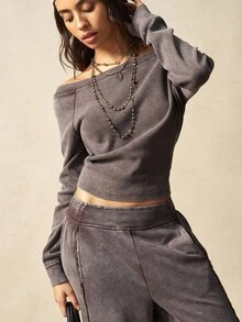 Bohemela 2pcs Boho Casual Solid Color Knitted Women Set, Autumn/Winter,Fall