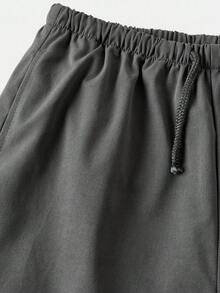 SHEIN 2 piezas Conjunto casual de niña preadolescente con top de manga larga acanalado con ribete de contraste y botón, combinado con pantalones anchos plisados, estilo casual escolar, adecuado para uso casual, regreso a clases, ceremonia de apertura, uso diario, escuela, viajes, deportes, otoño/invierno - Gris - Ver 4