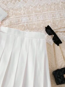 Tween Girl Plain Color Ruched Short Casual Skirt,Holiday,Summer,Travel Fall Winter - White - View 5