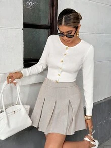 Pariaura 褶皱羊毛休闲办公简约风格女式半身裙 - 彩色 - 查看 6