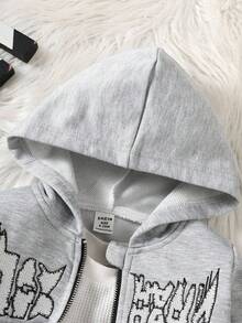 SHEIN 男嬰字母刺繡連帽衫外套褲子組 牛仔風 秋冬親子裝 生日禮物 灰色 白色 淺灰色 - 灰色 - 查看 5