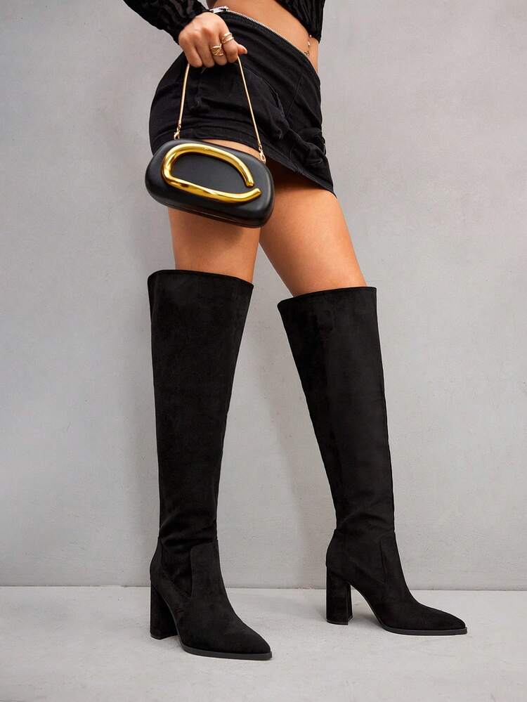 CUCCOO SZL Fashion Pointed Toe Chunky Heel Over-The-Knee Boots, Suitable For Dates And Parties