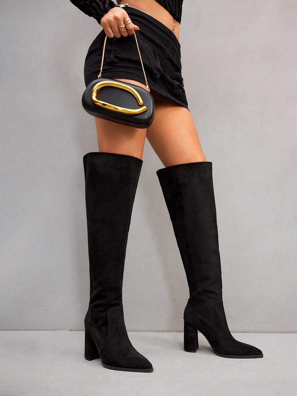 CUCCOO SZL Fashion Pointed Toe Chunky Heel Over-The-Knee Boots, Suitable For Dates And Parties
