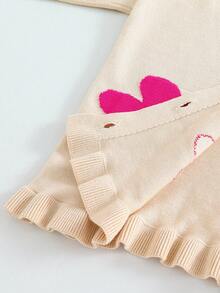 Suéter casual de manga larga con cuello en V y estampado de jacquard de girasol lindo para niñas preadolescentes - Albaricoque - Ver 5