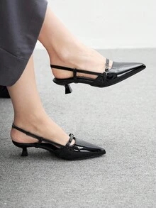 CUCCOO BIZCHIC Women's Fashion Black Backstrap Pointed Toe High Heel Pumps, Backless Slingback Shoes For Daily Commute, Date, Party For Christmas Spring Shoes - Black - View 3