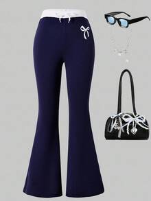 女童喇叭裤，修身版型，衣橱必备单品，释放你内心的时尚女神 - 藏蓝色 - 查看 4