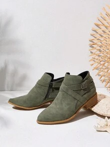 Styleloop 踝靴，编织度假风，波西米亚风，夏季风，西部风，音乐节风，万圣节派对牛仔装扮，绿色核心 - 軍綠色 - 查看 1