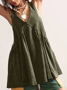 Bohemela 休闲纯色针织V领宽松女式迷你连衣裙