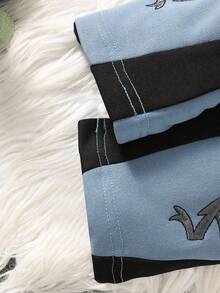 SHEIN 2pcs Baby Boys Hoodie Jacket With Letter Embroidery & Pants Set, Soft & Comfortable Casual Style Suitable For Autumn/Winter Outdoor, Travel, Daily Life - Blue - View 5