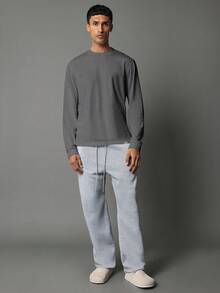 Áo thun dài tay cổ tròn SUMWON Essential, kiểu dáng thoải mái, vừa vặn, chất liệu cotton pha, thích hợp mặc nhà vào mùa thu đông, phù hợp mặc hàng ngày, dễ phối đồ, phong cách cổ điển, đơn giản. - Màu xám đen - Xem 4