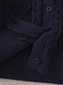 SHEIN Vintaside Kids Cárdigan para niñas, azul marino, suéter de punto grueso con patrón de trenzado de cuerda, diseño clásico de diamante, versátil y cómodo, cálido para Halloween, Navidad, primavera y otoño - azul real - Ver 6