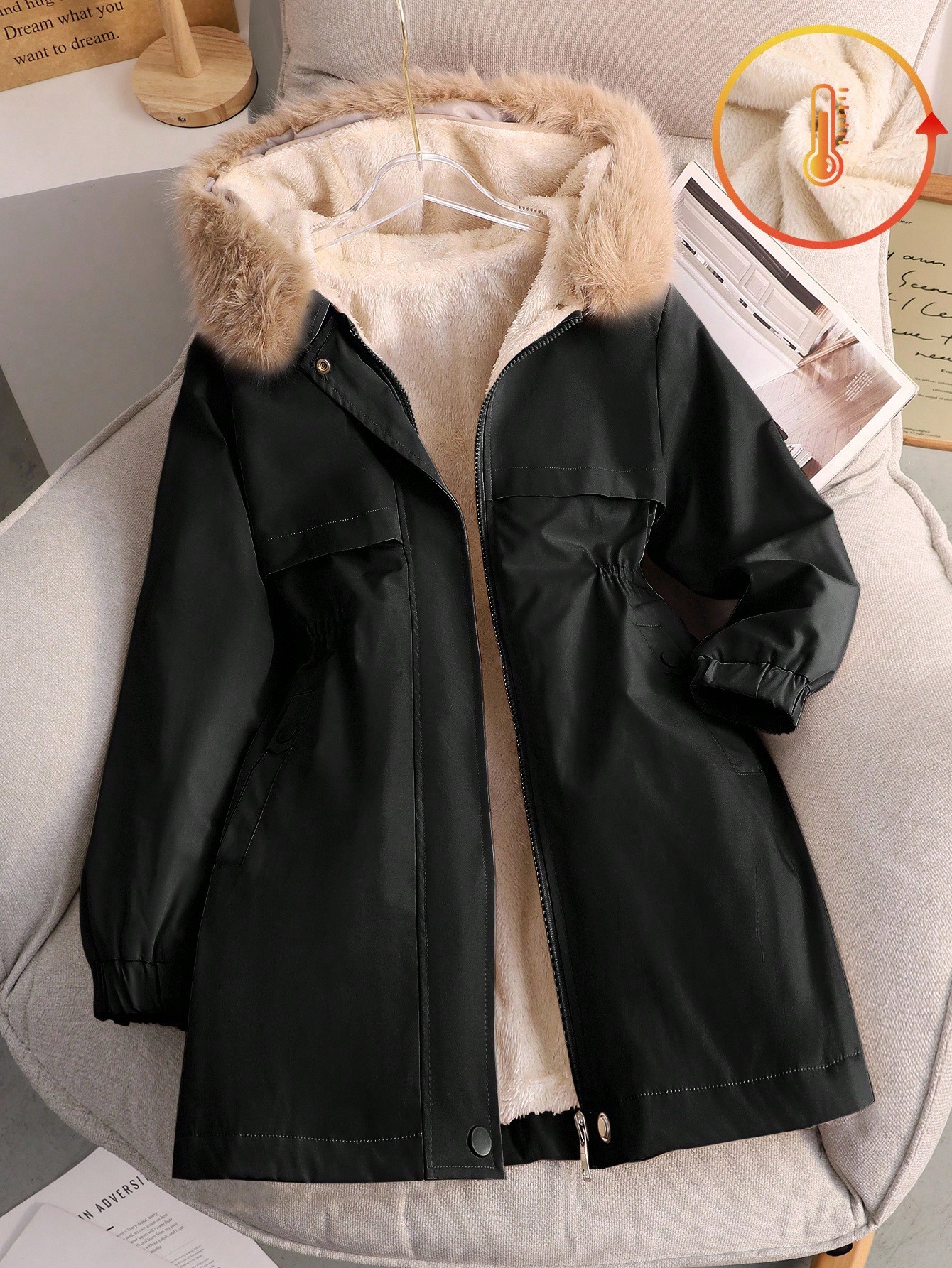 معطف خارجي أنيق وأنثوي من الفرو السميك، مناسب للخر...