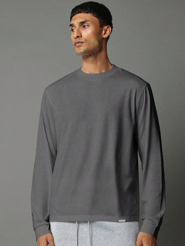 SUMWON Essential Long Sleeve Crew Neck Tee Casual Comfort Regular Fit Loungewear Basic Cotton Blend Fall Winter Everyday Wardrobe Staple Layer Friendly Relaxed Classic Style Plain