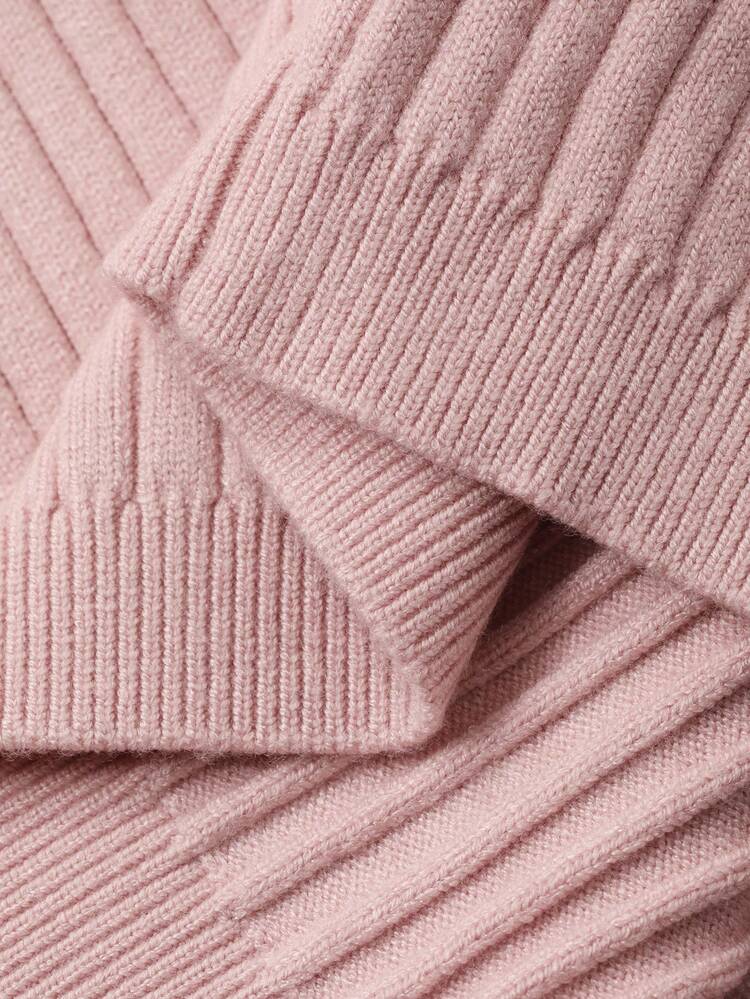 Women's Elegant Casual Fashion Colorblock Faux Fur Collar Round Neck Knit Sweater With Metal Button Decor, Pink, Autumn/Winter