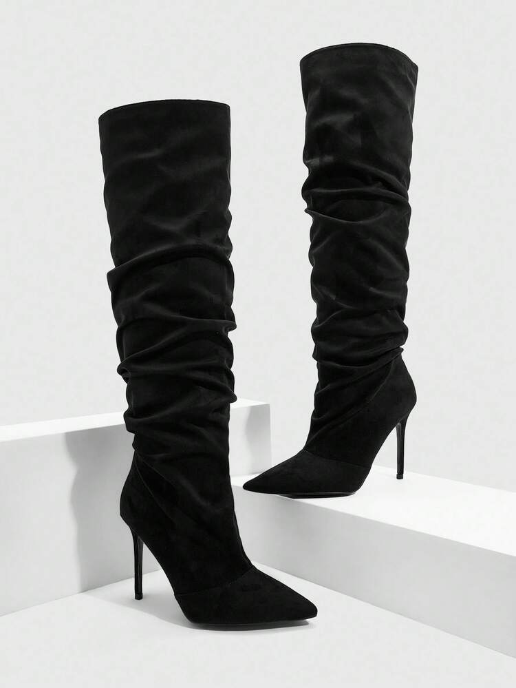 CUCCOO SZL Women's Fashion Pointed Toe Ruched Thigh High Boots, Stiletto Heel, Suitable For Dates And Parties For Christmas Spring Shoes