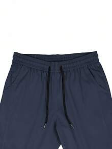 Manfinity Homme 男士纯色抽绳腰口袋休闲裤，百搭，秋季 - 藍色 - 查看 3