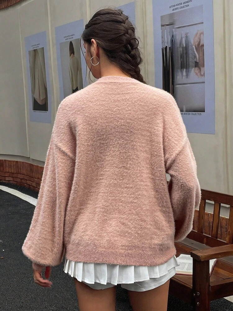Women's Sequin Embellished Round Neck Loose Knit Sweater, Autumn