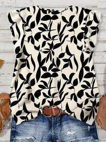 SHEIN LUNE Women's Apricot Leaf & Floral Print Casual Blouse, Suitable For Summer,Fall Clothes For Women Floral Print Blouses,Business Casual Woman Chic Blouses For Women - Multicolor - View 2