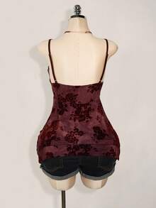 SHEIN ICON 加大码嬉皮女式蕾丝撞色印花不对称下摆吊带背心，适合节日、暑假、毕业季、返校季 - 彩色 - 查看 3