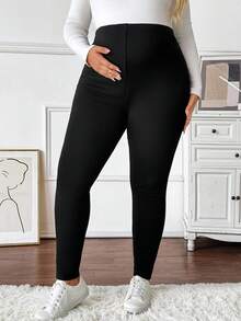 SHEIN 加大码孕妇裤，纯色，休闲，舒适，有弹性，修身