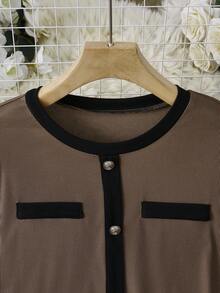 SHEIN Lacomfia 2 pièces/Set Top à manches courtes et pantalon de couleur contrastée élégants et décontractés, ensemble tricoté pour femmes de grande taille - Multicolore - Voir 6