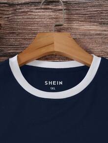 EMERY ROSE Plus Size Women Casual Color Block Round Neck Short Sleeve T-Shirt