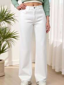 SHEIN 少女白色水洗直筒休闲牛仔裤，百搭四季皆宜