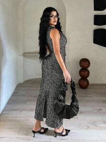 SHEIN SXY Blusa informal de negocios para mujer en negro y blanco, falda, uniforme de trabajo