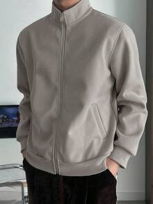 DAZY 男士纯色基本款运动衫、卫衣和夹克（冬季） - 淺灰色 - 查看 4