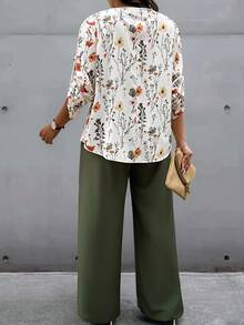 Breezaya Bộ 2 món áo dài tay in họa tiết ngẫu nhiên cỡ lớn và quần dài màu trơn - Nhiều màu - Xem 2