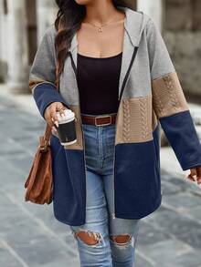 Calvaya Plus Size Women's Autumn Contrast Color Zipper Hooded Casual Jacket - Multicolor - View 5